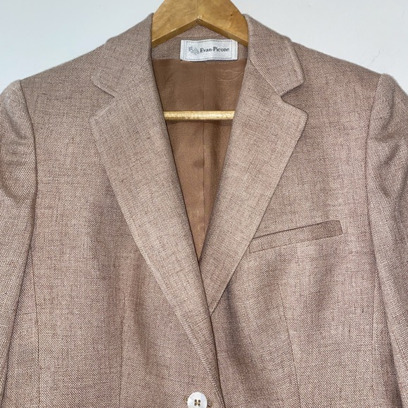 VTG Evan Picone Blazer Women's Size 8 Tan Linen Blend ILGWU USA Tailored Jacket - Picture 4 of 9